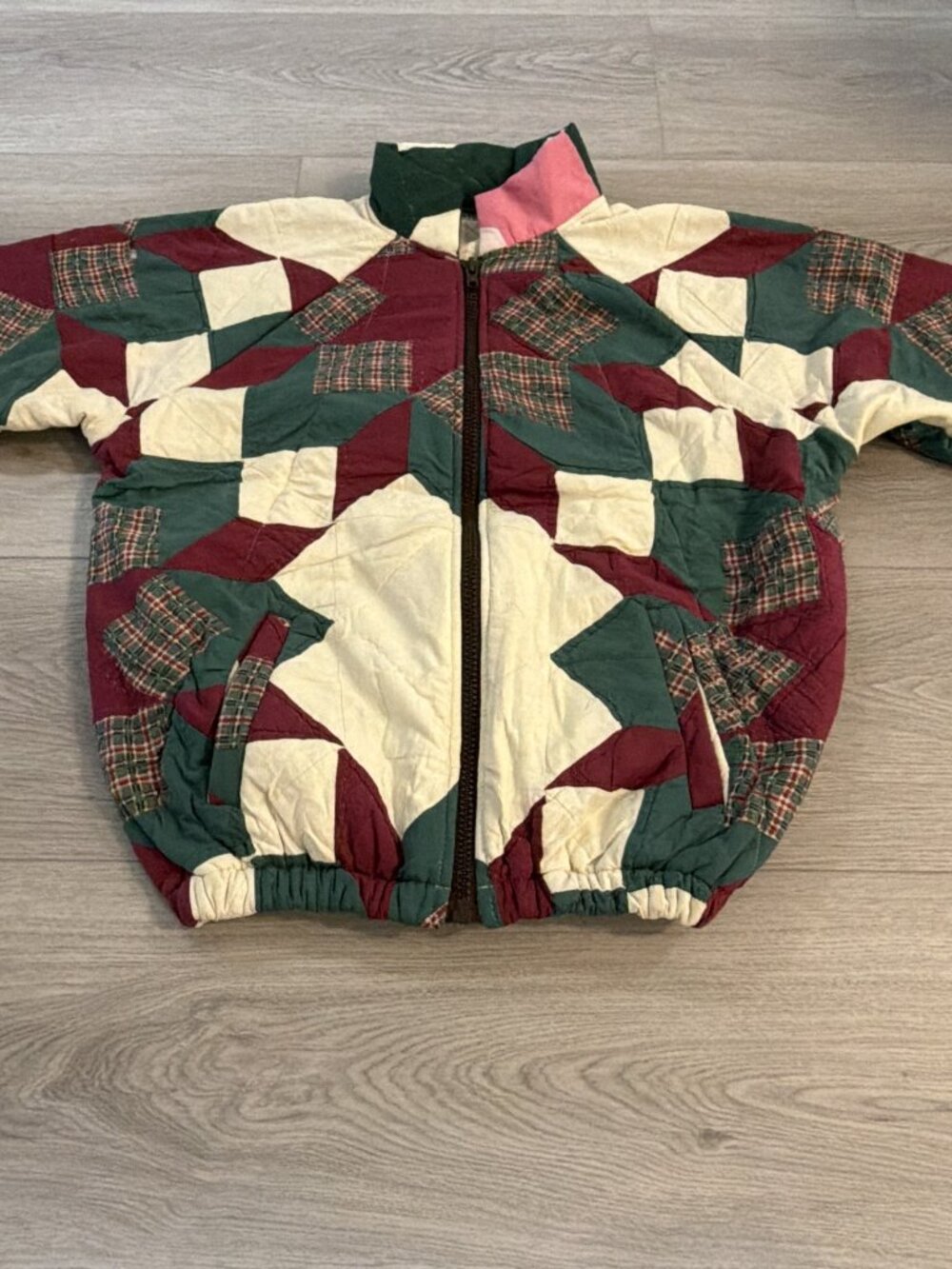 Reworked Vintage Patchwork Quilt Blanket Full Zip Jacket Star Pattern Size L